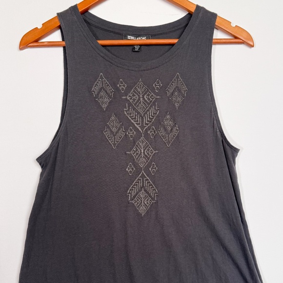 Billabong Small Petite dark gray Aztec embroidered California bohemian tank top - Picture 4 of 13